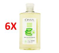 6 X Omia Ecobio Bagnoschiuma Dermo Aloe Vera Con Vitamina E 400 Ml