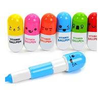 6 x Penna a sfera in vitamina Simpatiche penne a sfera a forma di capsula a forma di capsula a forma di capsula, divertenti e divertenti, fantastiche per regali o articoli di cancelleria scolastica,