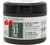 6 X Phytorelax Olio 31 Erbe Scrub Corpo Salino Vaso 500 Grammi