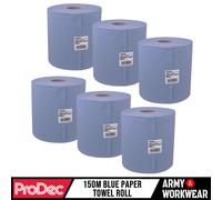 6 X ProDec Carta Asciugamano Rotolo 150 Metro X 19cm Blu Industriale 2 Parte