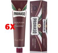 6 X Proraso Sapone Da Barba Barbe Dure Tubo Rosso 150 Ml Sandalo E Karite'