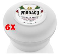 6 X Proraso Sapone Da Barba Pelli Sensibili Ciotola Bianca 150 Ml Avena E Te' V