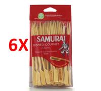 6 X Samurai 50 Spiedini Gourmet Di Bambu' Con Impugnatura Lunghezza 15 Cm