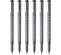 6 X Staedtler Pigmento Liner Puntafine Disegno Penne - 0.05mm Per 0.8mm