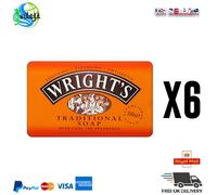 6 X Wright's Sapone Tradizionale Al Catrame di Carbone 100g Antiseptic