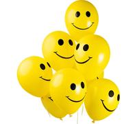 6 x Yellow Emoji Smiley Face Latex Balloons