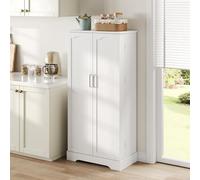 60 × 35 × 128 cm, bianco, armadio da cucina multifunzionale con lampada a sensore LED, ripiani regolabili in altezza, doppia porta con vano portaoggetti, dispositivo di protezione antiribaltamento