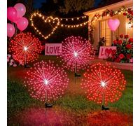 60/90 luci solari a LED per prato, luci rosa e rosse, decorazione per esterni per San Valentino, accensione automatica di notte, luci a forma di fuochi d'artificio, decorazione per esterni per giardin