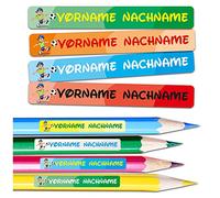 60 adesivi con nome etichette personalizzate per materiale scolastico dei bambini dimensione di sticker 4,5x06cm per scuola asilo penne (Per superfici solide e strette, 12 Calcio)
