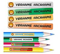 60 adesivi con nome etichette personalizzate per materiale scolastico dei bambini dimensione di sticker 4,5x06cm per scuola asilo penne (Per superfici solide e strette, 05 Leone)