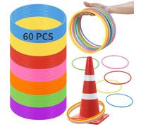 60 anelli di lancio in colori assortiti, anelli di plastica grandi da 17,8 cm, anelli di plastica multicolore, anello da lancio per giochi di feste in giardino, giochi di agilità e velocità