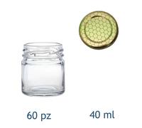 60 Barattoli vasetti vetro per miele da 40 ml con tappo alveare - AVIR