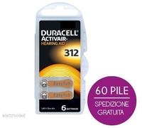 60 batterie per apparecchi acustici DURACELL ACTIVAIR 312 PR41 1.45V CORRIERE