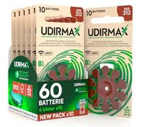 60 Batterie per Apparecchi Acustici Misura 312 PR41 Marroni - Udirmax Pile Zinco-Aria 0% Mercurio 1,45V con Dynamic Sonar Technology - Eco Pack 6 Blister Ecologici da 10 Pile