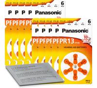 60 batterie per apparecchi acustici Panasonic PR13 arancioni (10 blister 6) +...