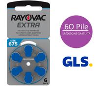 60 pile batterie per apparecchi acustici RAYOVAC EXTRA 675 blu PR44
