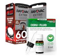 60 Batterie per Apparecchi Acustici Rayovac Misura Extra 312 Sound Fusion Technology + Gocce Auricolari Sciogli Tappo Cerume 8ml Ceru Fluid per Pulizia Orecchie Made in Italy