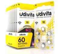 60 Batterie per Apparecchi Acustici Udivita Misura 10 PR70 a Lunga Durata con Tecnologia Phono Pulse - 10 Blister da 6 Pile