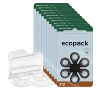 60 batterie per apparecchi acustici Varta Ecopack PR41 marrone 312 + scatola ...