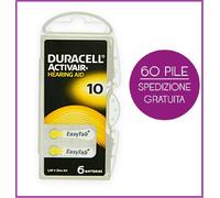 30 pile batterie per apparechi acustici DURACELL ACTIVAIR 10 PR70 gialle 1.45V