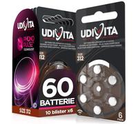 60 Batteries Auditives Udivita Taille 312 PR41 Technologie Phono Pulse à Longue durée - 10 Blisters de 6 Piles