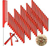 60 Bigodini per Capelli Perm Canne Corte per Onde Fredde Canne di Plastica per Perming Rullo per Arricciare i Capelli Bigodini con Pettine a Coda di Rondine in Acciaio (Rosso, 0,2 Pollici)