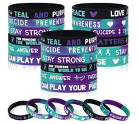 60 braccialetti in silicone per la prevenzione del suicidio, color foglia di tè e viola, braccialetti a nastro per sensibilizzazione al suicidio, set di braccialetti in silicone per adolescenti e