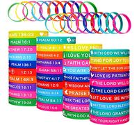 60 braccialetti religiosi in silicone con versi della Bibbia cristiana braccialetti in gomma per scrittura, braccialetti colorati per fede, speranza, convinzione, braccialetti ispiratori della Bibbia, per uomini e donne