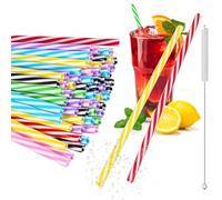 60 cannucce riutilizzabili, in plastica con spazzola per cannuccia, cannucce ispessite in plastica, per frullati, succhi, cocktail, bevande calde (9,06 pollici, diametro 0,28 pollici)