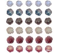 60 ciondoli a forma di fiore per artigianato e gioielli, design in resina rosa, combinazione di colori sfumati, retro piatto per un facile fissaggio, include azzurro, nero-bianco, rosso, rosso-nero