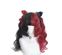 60 cm / 65 cm Lolita Ombre nero misto rosso resistente al calore scoppi parrucca cosplay carino sintetico + cappuccio parrucca riccio A120
