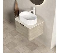 60 cm Bagno Vani Set con Lavello Ovale Crema Rovere H Soft Close Ders Curvo Frontale Travertino Top Pre assemblato Slish & Salvaspazio Design