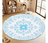 60 cm Blu Crema Tappeto Rotondo Salotto, Semplice Orientale Geometrico Stampa, Morbido Retrò Tappetini Antiscivolo Tappeto per Bambini Cameretta Cucina Balcone Tappet Tavolino