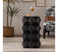 60 cm Height Three-dimensional Embossed Pattern Design Retro Side Table Retro Wooden Nightstand Black,No Assembly Required