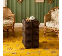 60 cm Retro Wooden Nightstand - 3D Embossed Pattern Design Side Table in Rich Brown - No Assembly Required - Vintage Inspired Bedside Table with Unique Texture