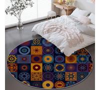 Ø 60 cm Rotondo Salotto Tappeto, Orientale Tradizionale Geometrico Quadrato Antiscivolo Domestica Decor Tappeti - Viola Scuro Lavabile Grande Pelo Corto Tappeto per Bambini Cameretta Cucina Balcone