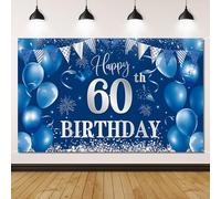 60° Compleanno Banner Blu, Banner di Compleanno 60, Decorazione per Compleanno per Uomini e Donne, Banner di Sfondo per il 60° Compleanno per la Festa di Compleanno, 180 * 110 CM