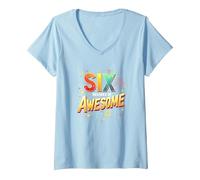 60° Compleanno Six Decades of Awesome Celebration Gift Maglietta con Collo a V, Donna, Celeste, S