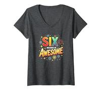 60° Compleanno Six Decades of Awesome Celebration Gift Maglietta con Collo a V, Donna, Grigio Scuro, XL