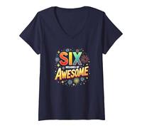 60° Compleanno Six Decades of Awesome Celebration Gift Maglietta con Collo a V, Donna, Navy, XXL