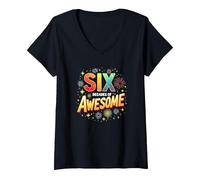 60° Compleanno Six Decades of Awesome Celebration Gift Maglietta con Collo a V, Donna, Nero, XXL
