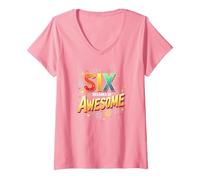 60° Compleanno Six Decades of Awesome Celebration Gift Maglietta con Collo a V, Donna, Rosa, M