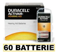 60 Batterie PILE Duracell Activair 13 per Apparecchi Acustici PROTESI udito PR48