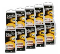 60 Duracell Activair 312 Acustici Batterie Zinco Aria 1,45V senza Mercurio 6Bl