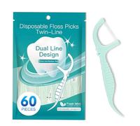 60 Filo Interdentale a Doppia Linea alla Menta per la Cura dei Denti (Confezionati Singolarmente) - Archetti filo interdentale per Rimuovere la Placca e i Residui di Cibo