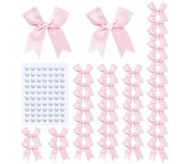 60 Fiocchi di Raso autoadesivi in Rosa,Fiocchi Decorativi per Bomboniere,Sacchetti Regalo,Battesimo,Nascita Bimba,Matrimonio, Compleanno,Fai da Te San Valentino,Decorazione per Feste Natalizie(8cm)