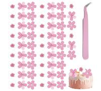60 Fiori di Carta di Riso Appiccicoso con Fiori di Ciliegio, 1 Pinzetta, Decorazione per Torta, Decorazione per Torta Commestibile, Decorazione per Torta di Compleanno