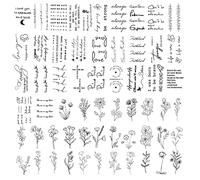 60 fogli adesivi tatuaggi floreali temporanei, accessori per feste, appiccicosi, impermeabili, con parole ispiratrici, per uomini e donne