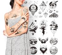 60 Fogli Pianeta di Montagna Piccoli Tatuaggi Temporanei Neri per Donne Uomini, Tatuaggi Temporanei Finti Realistici per Adulti, Adesivi Tatuaggi Temporanei per Adulti su Decorazioni