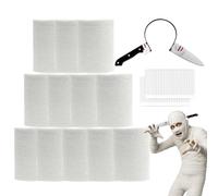 60 iarde 12 rotoli di bende per costume da mummia di Halloween, accessori per costume in garza con fascia per la testa con coltello finto, trucco per cosplay da zombie, accessori spaventosi per feste